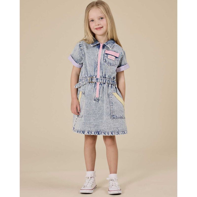 Goldie + Ace Pastel Pop Piper Denim Belted Dress 3-5Y image number 1